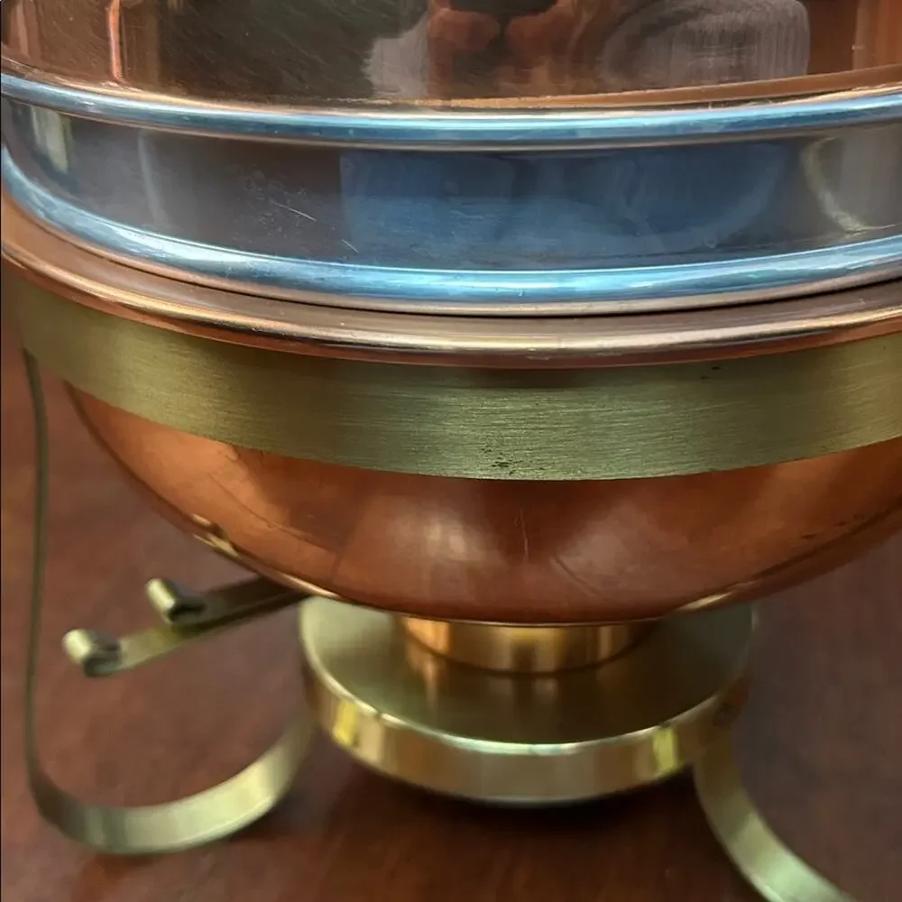 Vintage Copper and Brass Chafing Dish with Black Wooden Handle
